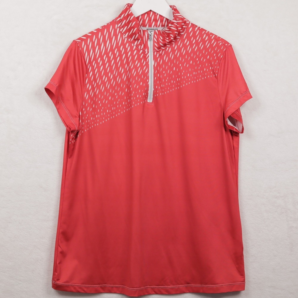ACEGOLFS Quarter Zip Short Sleeve Golf Polo Performance Athletic Red‎ Sz XL